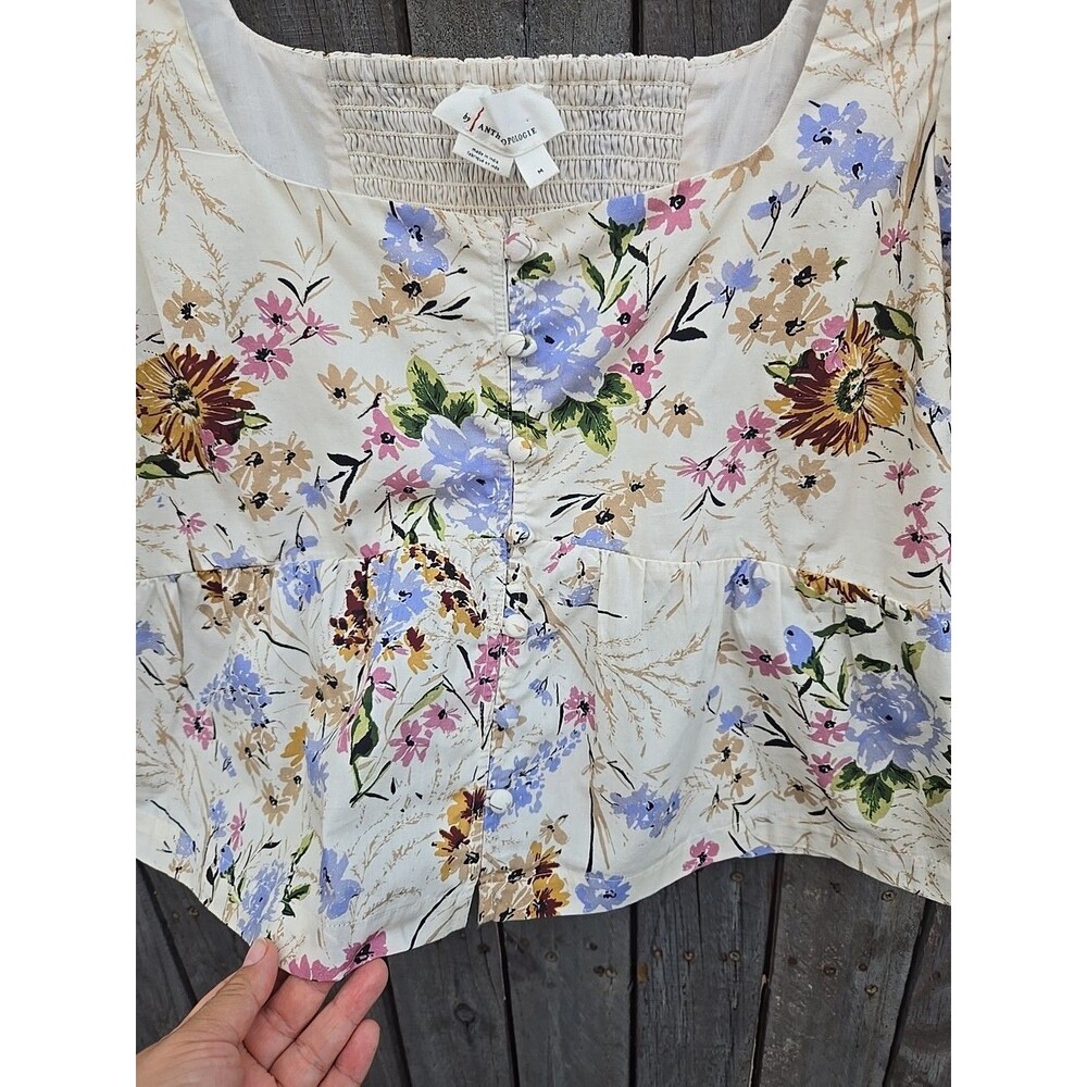 by Anthropologie Floral Corset Smocked Back Size Medium - Picture 4 of 11